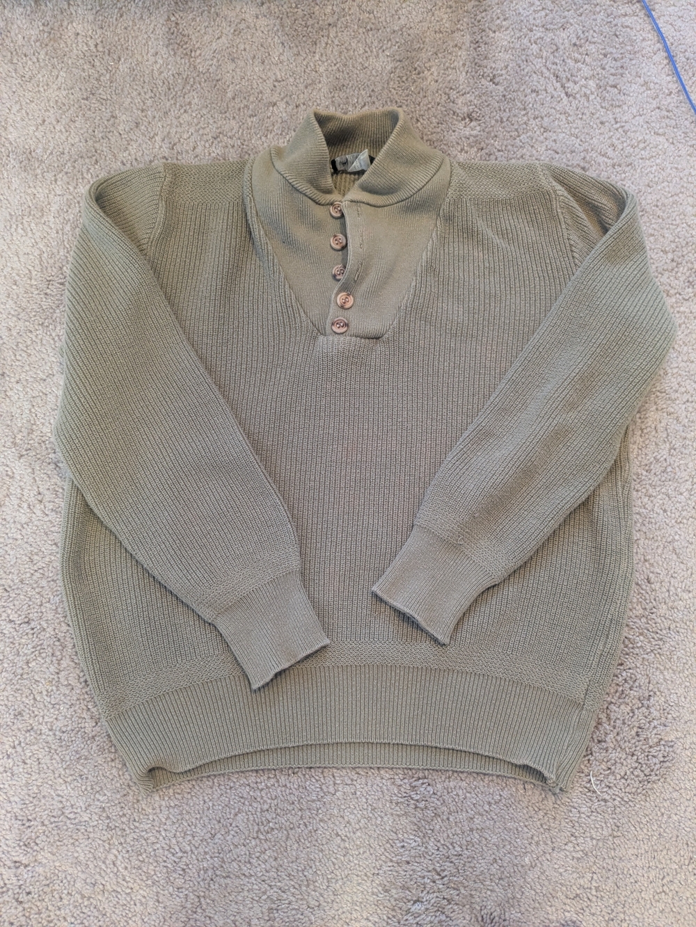 Men's Olive Henley Neck Vintage Button Pullover Sweater